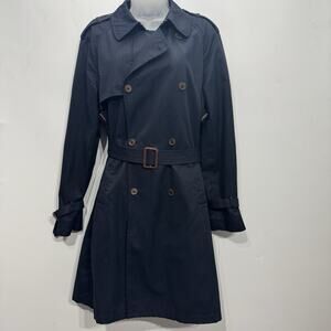 Shipley & Halmos Double-Breasted Trench Coat Women's Small Navy Blue Minimalist